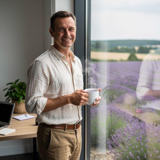 Arbatos lapeliai ir levandų žiedai ant baltos lėkštės.